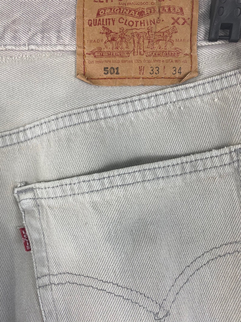 Made in USA Vintage LEVI/'S 501 Light Olive Green Button Fly Denim Jeans 33 x 34 32 x 31