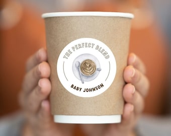 Modello adesivo per baby shower caffè, doccia per il bambino sta preparando la birra, modello adesivo tazza di caffè, baby shower caffetteria, la miscela perfetta