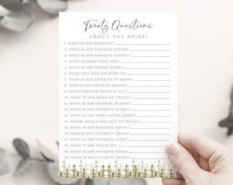 Camp Bachelorette Twenty Questions Game, Pine Forest Design (Printable)