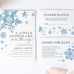 Winter Baby Shower Invitation Boy, Little Snowflake Baby Shower Invitation Suite Template, Blue Snowflake Invitation, Winter Baby Invite