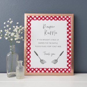 BBQ Baby Shower Diaper Raffle Sign, BBQ Baby Shower Game, BABYQ, Couples Shower Cook Out, Backyard Barbeque Baby Shower Activity, Editable