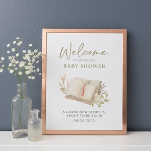 Storybook Baby Shower Welcome Sign Template, Printable Book Themed Baby Shower Welcome Sign, Gender Neutral Baby Shower Sign, Sage Green