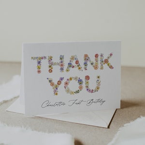 Wildflower THANK YOU Card Template, Wildflower Birthday Thank You Card, Printable Flower Thank You Card, First Birthday Thank You Card, W0