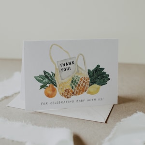 Farmer&#39;s Market Thank You Card Template, Locally Grown Baby Shower, Printable Thank You Card, Editable