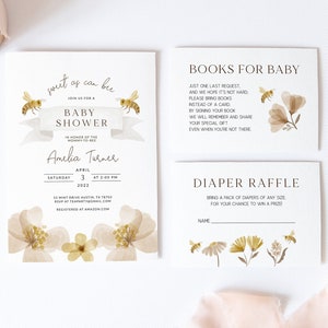 Bee Baby Shower Invitation Set, Sweet as Can Bee, Honey Bee Baby Shower Template, Mommy to Bee, Little Honey on the Way, Diaper Raffle