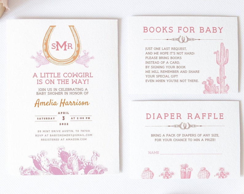 Pink Western Baby Shower Invitation Template Cowgirl Baby Shower Invite Baby Girl Monogram Little Cowgirl Wild West Baby