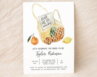 Farmer&#39;s Market Bridal Shower Invitation, Off the Market Bride, Bridal Brunch Invite, Lemon, Orange, Digital Download, Editable Template