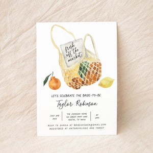 Farmer&#39;s Market Bridal Shower Invitation, Off the Market Bride, Bridal Brunch Invite, Lemon, Orange, Digital Download, Editable Template