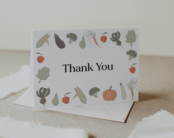 Modèle de carte de remerciement du marché fermier, carte de remerciement de légumes, ferme de carte de remerciement imprimable, carte de remerciement cultivée localement, modifiable