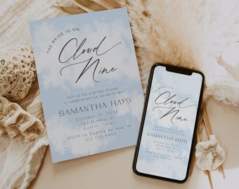 On Cloud Nine Bridal Shower Invitation Template, The Bride is On Cloud Nine, Cloud 9 Bridal Shower Invite, Bridal Shower Themes, Spring