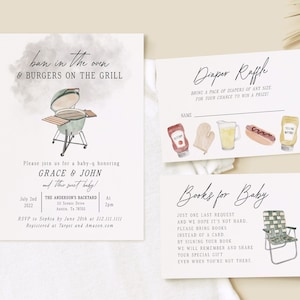 BBQ Baby Shower Invitation Set, Bun in the Oven Baby Shower Template, BABYQ, Couples Shower Cook Out, Backyard Barbeque Baby Shower Invite