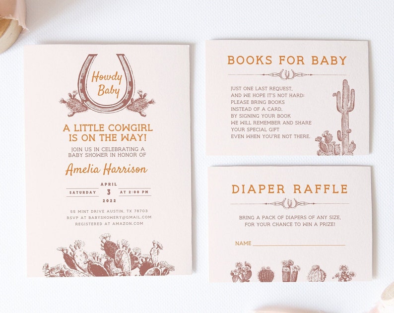 Little Cowgirl Baby Shower Invitation Set Western Baby Shower Template Little Cowgirl Rustic Country Western Baby Printable