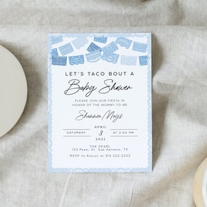 Boy Fiesta Baby Shower Invitation Template, Blue Baby Shower Fiesta Invite, Baby Shower Invite Boy Fiesta, Blue Papel Picado Invitation
