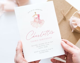 Editable Ballerina Birthday Invitation Template, Ballet Dancer Birthday Invite, Ballerina Birthday Evite, Ballet Shoes Birthday, Printable
