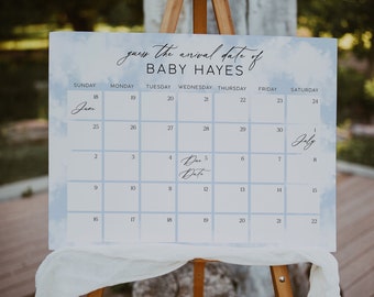 Cloud Nine Guess the Birth Date Sign Template, Cloud Nine Baby Shower Game, Cloud 9 Baby Shower, Cloud Theme Shower, Due Date Game, Editable