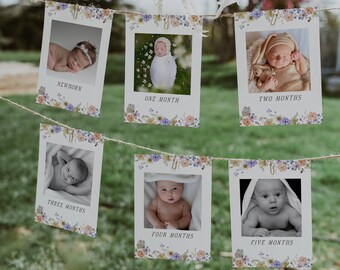 Wildflower First Year Photos, 1st Birthday Photo Display Banner, Monthly Photo Banner, Wildflower, Floral, Girl First Birthday, W0
