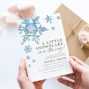Winter Baby Shower Invitation Boy, Little Snowflake Baby Shower Invitation Template, Blue Snowflake Invitation, Winter Baby Invite Editable