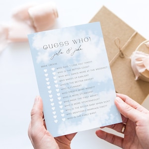 The Bride Is On Cloud Nine Game Template, Bridal Shower Guess Who Game, Cloud 9 Bridal Shower Game, Cloud Nine Bridal Shower Games