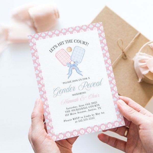 Pickleball Party Gender Reveal Invitation Template, Pickleball Baby Shower, Unique Gender Reveal Ideas, Pickleball Couples Shower, Editable