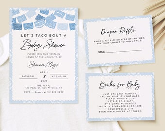 Boy Fiesta Baby Shower Invitation Template, Blue Baby Shower Fiesta Invite, Baby Shower Invite Boy Fiesta, Blue Papel Picado Invitation