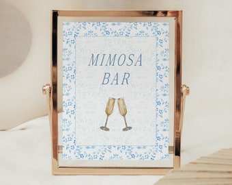 Something Blue Bridal Shower Mimosa Bar Sign, Something Blue Before I Do, Blue Floral Bridal Shower Decoration, Printable Mimosa Bar, B0