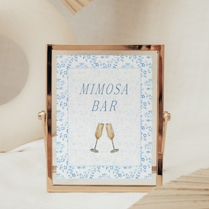 Something Blue Bridal Shower Mimosa Bar Sign, Something Blue Before I Do, Blue Floral Bridal Shower Decoration, Printable Mimosa Bar, B0