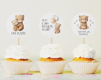 We Can Bearly Wait Cupcake Topper Template, Teddy Bear Baby Shower Cupcake Topper, Bearly Wait Baby Shower Decor, Teddy Baby Shower Decor