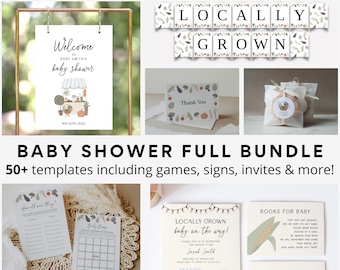 Farmer&#39;s Market Baby Shower Bundle, Locally Grown Baby Shower Bundle, Vegetable Baby Shower Invitation, Farmer&#39;s Market Baby Shower Games,