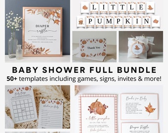 Little Pumpkin Baby Shower Bundle, Pumpkin Baby Shower, Pumpkin Baby Shower Invitation, Pumpkin Baby Shower Games, Editable Fall Baby Shower