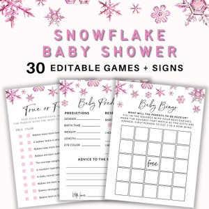 Winter Baby Shower Games Bundle, Snowflake Baby Shower Game, Little Snowflake Baby Shower Girl, Pink Snowflake Baby, Pink Santa Baby Shower