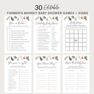 Locally Grown Baby Shower Game Bundle, Farmer&#39;s Market Baby Shower Games, Organic Baby, Vegetable Baby Shower Games, Fruit Baby Shower Game