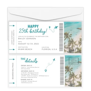 Modèle de carte d’embarquement d’anniversaire, billet d’embarquement modifiable, cadeau de voyage surprise, billet d’anniversaire, billet d’avion, coupon de voyage, billet de vacances