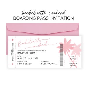 Beach Bachelorette Party Boarding Pass, Bachelorette Weekend Invite Beach, Boarding Pass Template, Editable Bachelorette Boarding Ticket