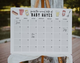 BABYQ Guess the Due Date Sign Template, BBQ Baby Shower Game, Babyq Shower, Couples Shower Cookout, Backyard Barbeque Shower, Due Date Game