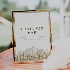 Camp Bachelorette Trail Mix Bar Sign Template, Camp Bachelorette Sign, Weekend In The Woods, Cabin Bachelorette Party, Mountain Bachelorette