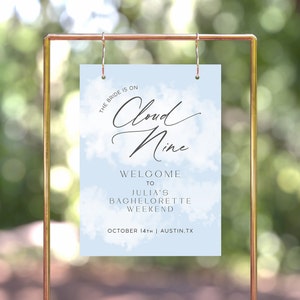 On Cloud Nine Bachelorette Welcome Sign Template | The Bride is On Cloud Nine | Bridal Shower Welcome Sign | Printable Bachelorette Welcome