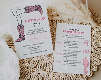 Cowgirl Bachelorette Einladung, Reiseroute Vorlage, Desert Bride, Nash Bash, Let's Go Girls, Country Western Junggesellinnenabschied Einladung