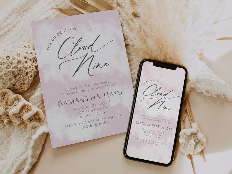 On Cloud Nine Bridal Shower Invitation Template the Bride is Etsy