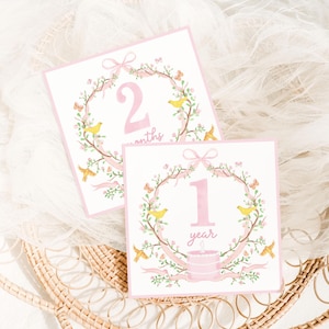 Cartes fille étape, Cartes bébé imprimables étape, Cartes bébé mois, écusson floral, petite fille, téléchargement immédiat