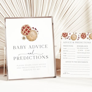 Modello di attività per consigli e previsioni per il baby shower di Cutie Pie, baby shower a tema torta autunnale, gioco di consigli per bambini stampabile, baby shower autunnale