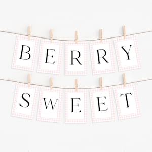 Berry zoete baby shower banner sjabloon, Berry baby shower decor, roze pastel banner, aardbei baby shower banner, afdrukbaar