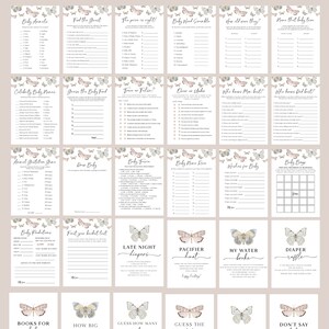 Butterfly Baby Shower Game Bundle, Baby Shower Games Butterfly Theme