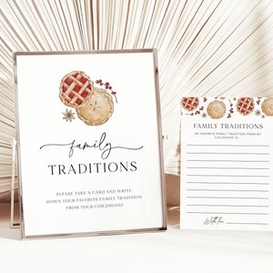 Modèle de traditions familiales pour baby shower Cutie Pie, Shower de bébé sur le thème tarte d'automne, jeux de douche Cutie Pie, thème de la tarte, tarte aux cerises, imprimable