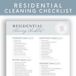 Professional Residential Cleaning Checklist, Editable House Cleaning Template, Cleaning Service List, Printable Cleaning Service Form