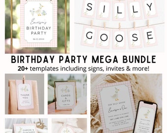 Silly Goose Birthday Invitation Template, Girl First Birthday Party Gingham, One Lucky Duck Birthday Invite, Duck Duck Goose First Birthday