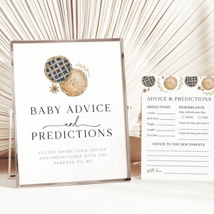 Modèle d'activité de conseils et prévisions pour baby shower Cutie Pie, baby shower sur le thème tarte d'automne, carte de conseils pour bébé imprimable, tarte aux myrtilles