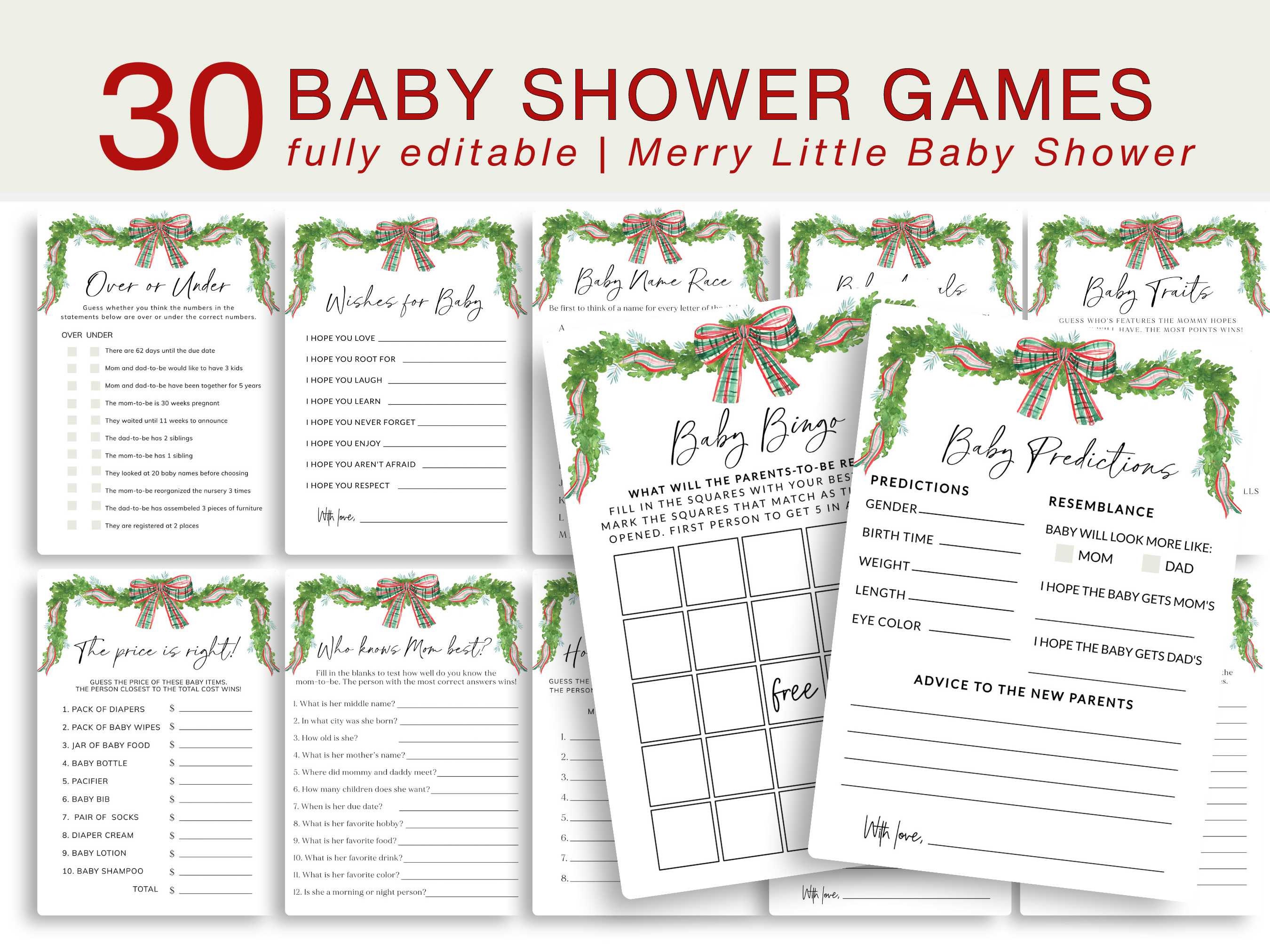 A Merry Little Baby Shower Game Bundle, Christmas Baby Shower Games, Winter Baby Shower Bundle, Santa Baby Shower, December Baby Shower
