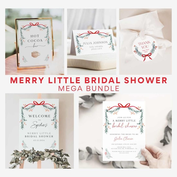 Merry Little Bridal Shower Bundle, Winter Holiday Bridal Shower, December Bridal Shower, Winter Bridal Shower, Printable Template