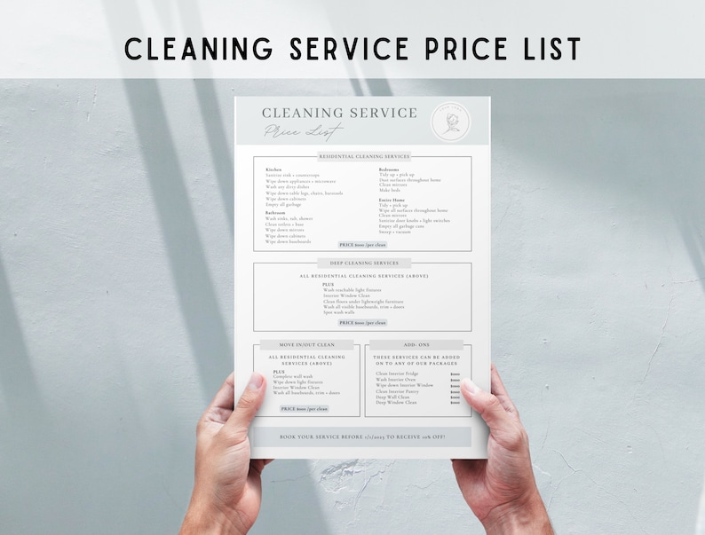 Professional Cleaning Service Pricing List Editable Pricing Etsy