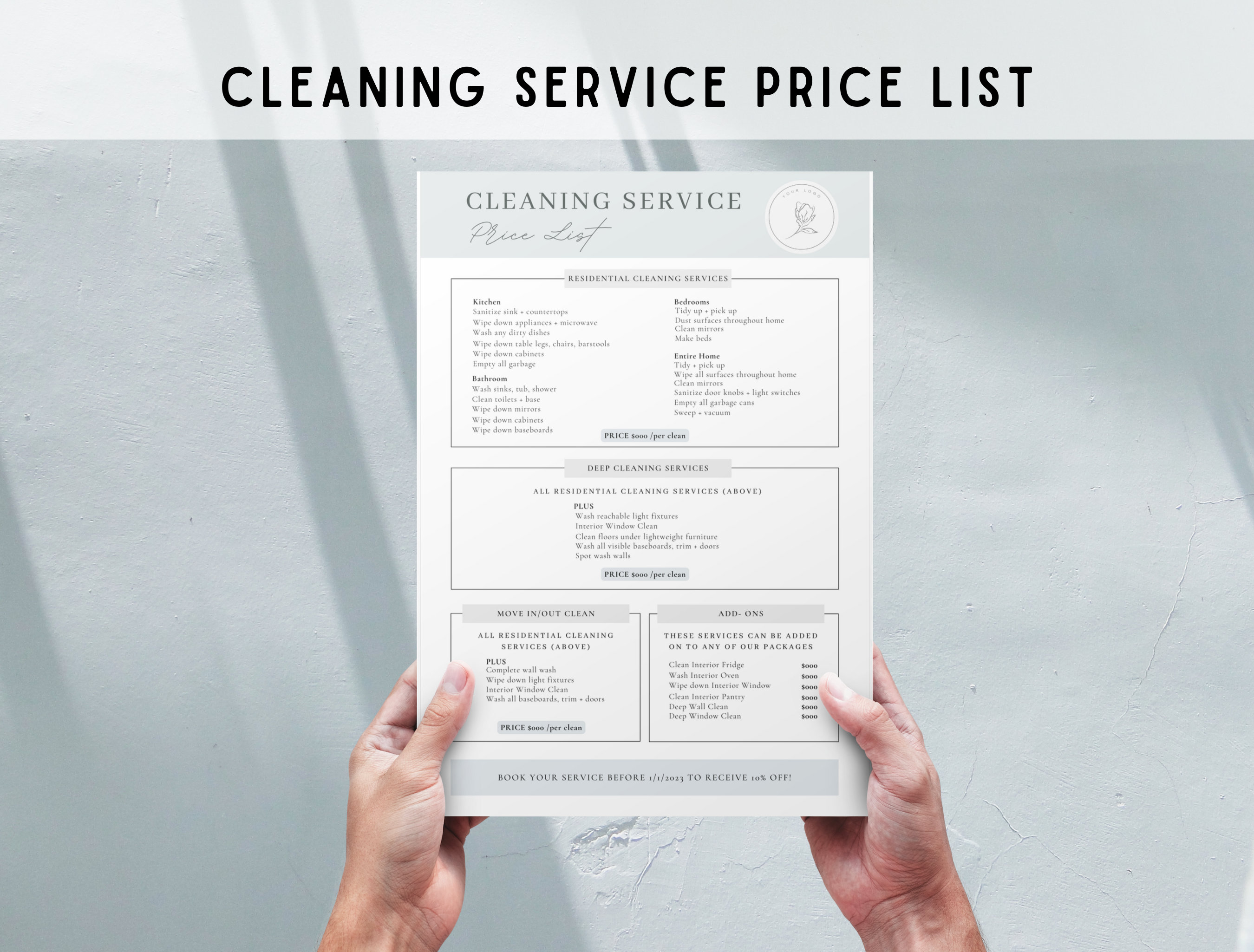 Professional Cleaning Service Pricing List Editable Pricing Etsy